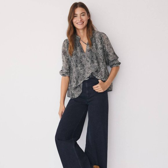 Mango Printed pleated blouse - Size 4 - Picture 3 of 16